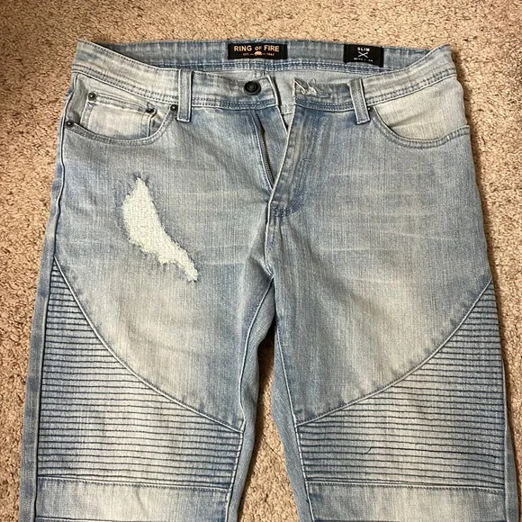Ring of fire slim distressed biker jeans- slim stretch fit - Picture 2 of 4
